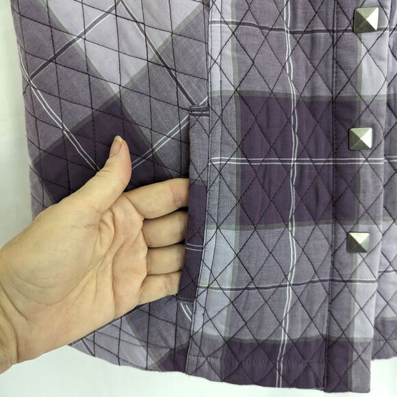 Christopher & Banks Purple Plaid Quilted Vest Size M Cotton Snap Button Lined - Picture 4 of 12
